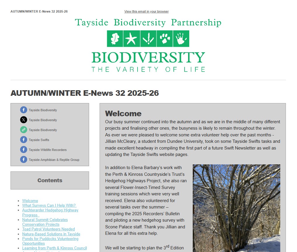 Tayside Biodiversity E-News 32 Autumn/Winter 2025-26